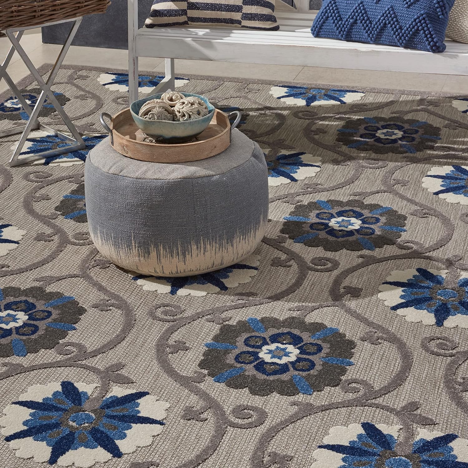 Nourison Aloha Indoor/Outdoor Grey/Blue 7' x 10' Area Rug Q436571