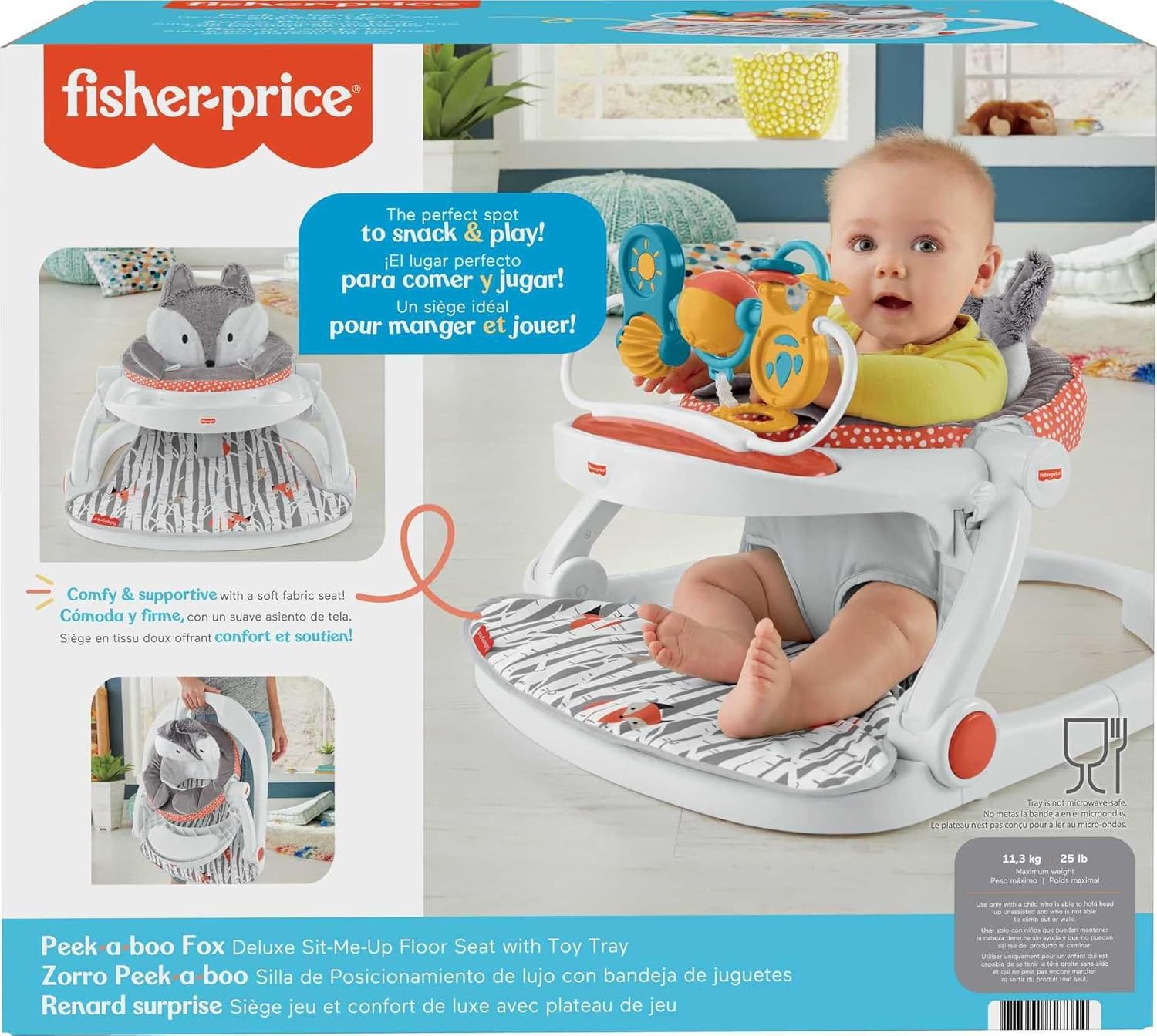 Fisher-Price Portable Baby Chair Sit-Me-Up Floor Seat with Snack Tray and Toy Bar T531256