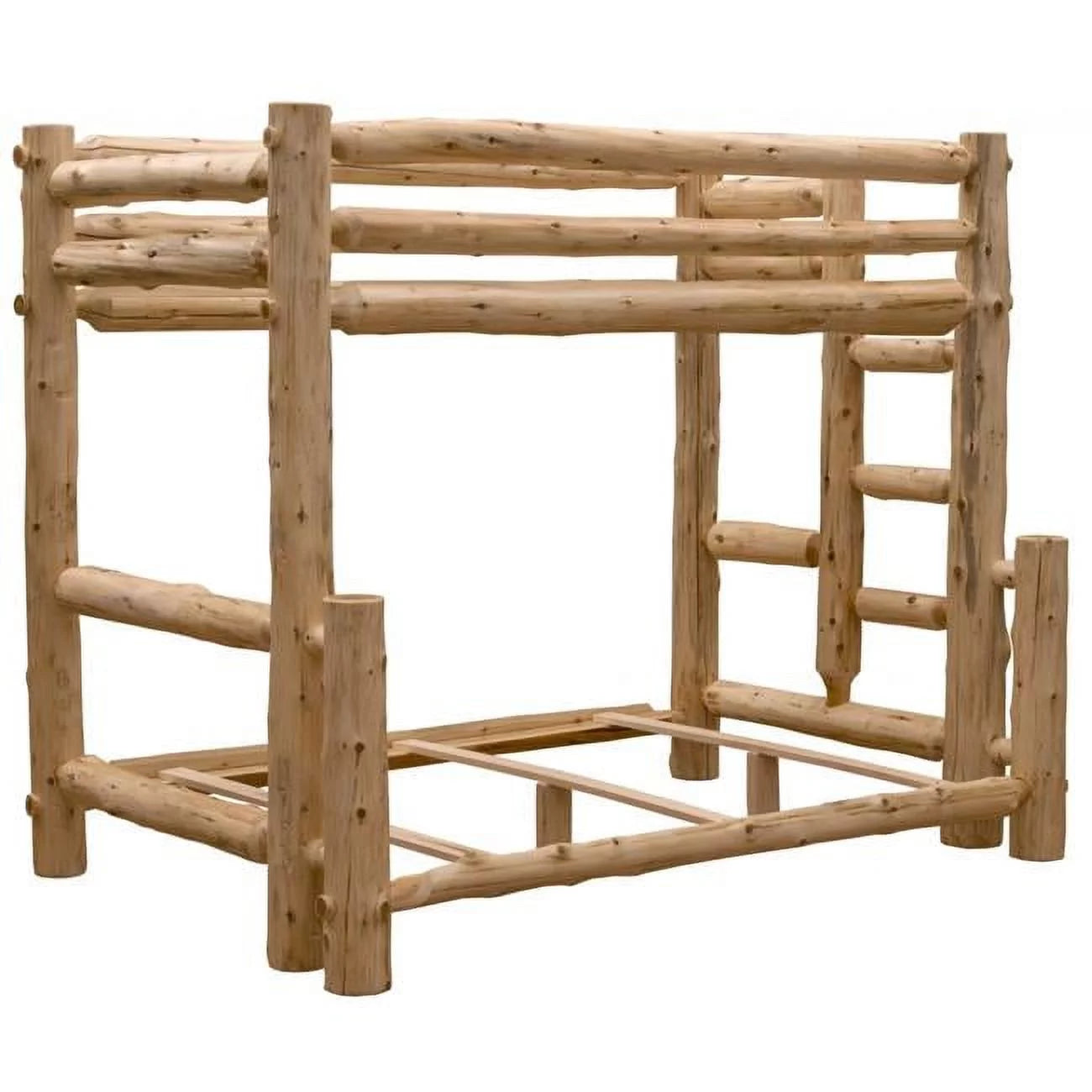 Single Ladder Left Log Bunk Bed - Rustic & Natural Cedar