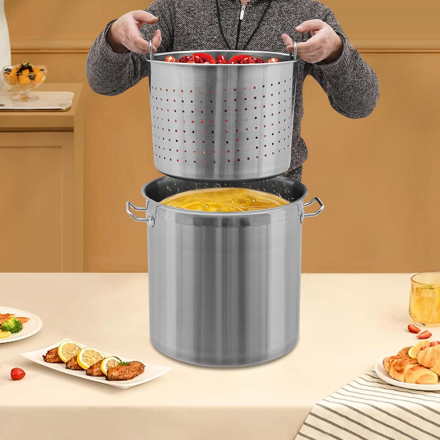 36 QT Stainless Steel Stock Pot with Handle for Seafood Boil D8746