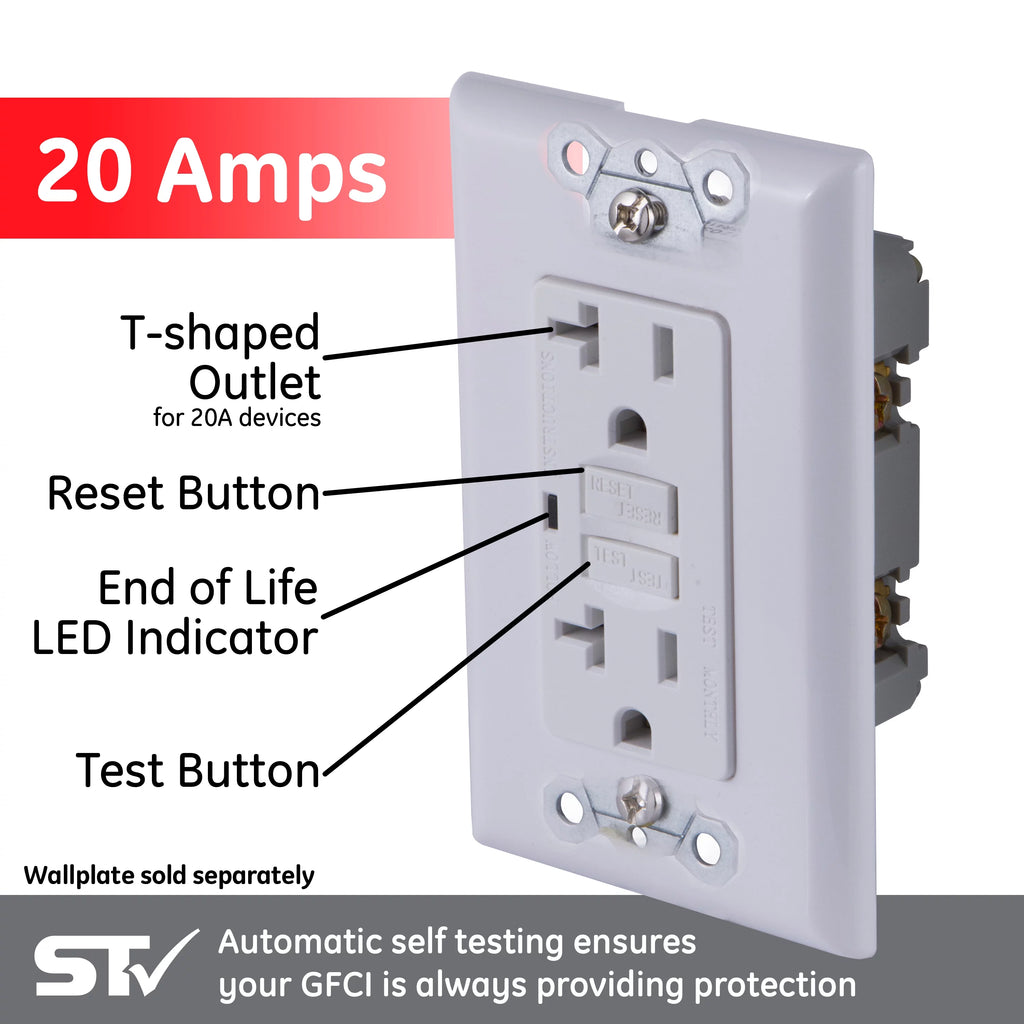 GE UltraPro 20A GFCI Outlet, White P3416