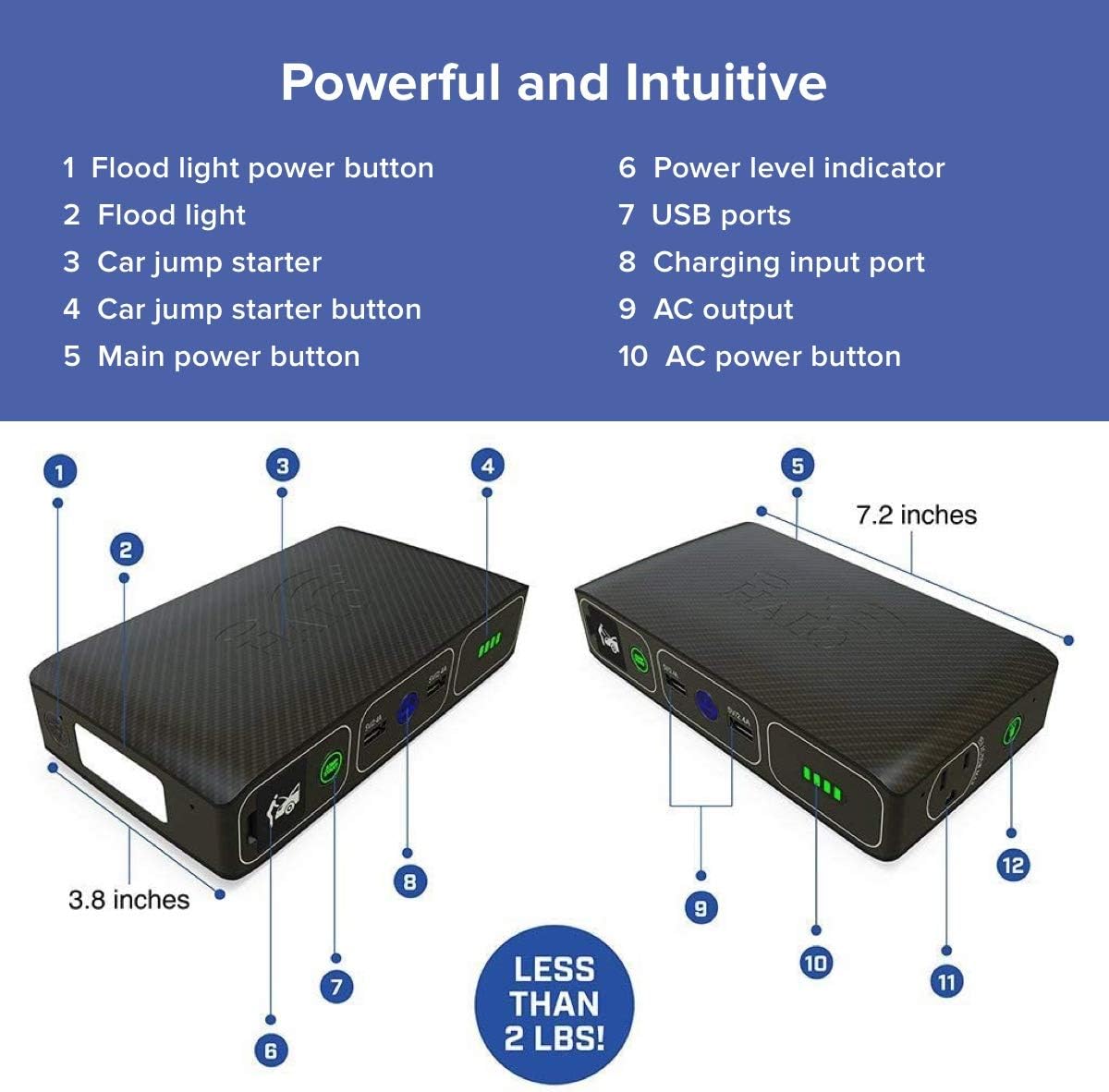 Wireless Laptop Power Bank 44400mWh Portable Charger Car Jump Starter AC Outlet k7