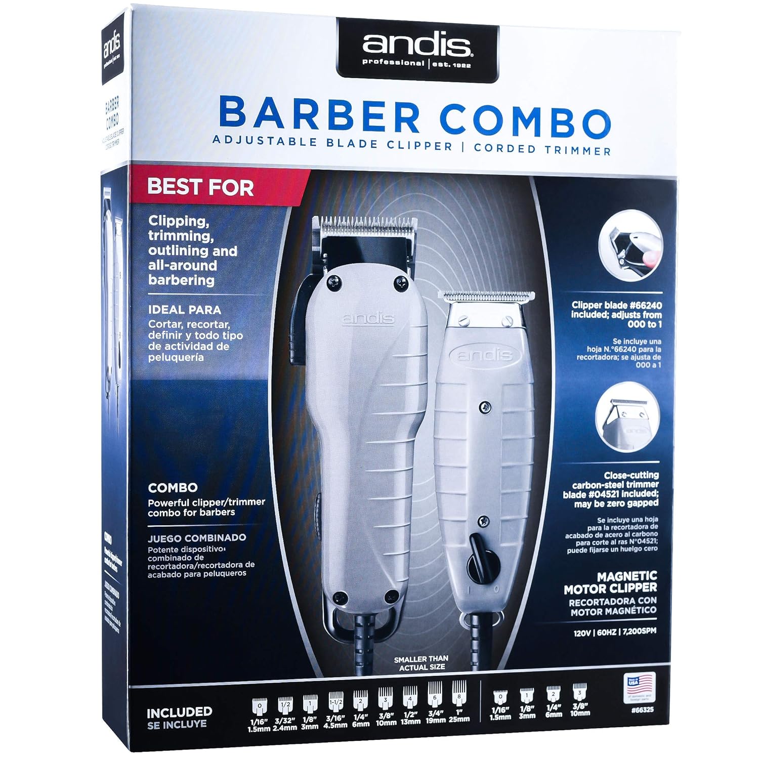 Andis Barber Combo Adjustable Clipper & T-Outliner Trimmer with Blade Brush Y358