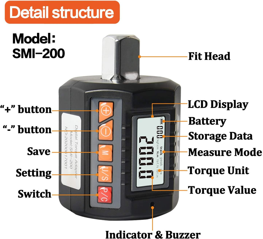 Torque Adapter 200Nm 1/2 Drive with Backlight k7x