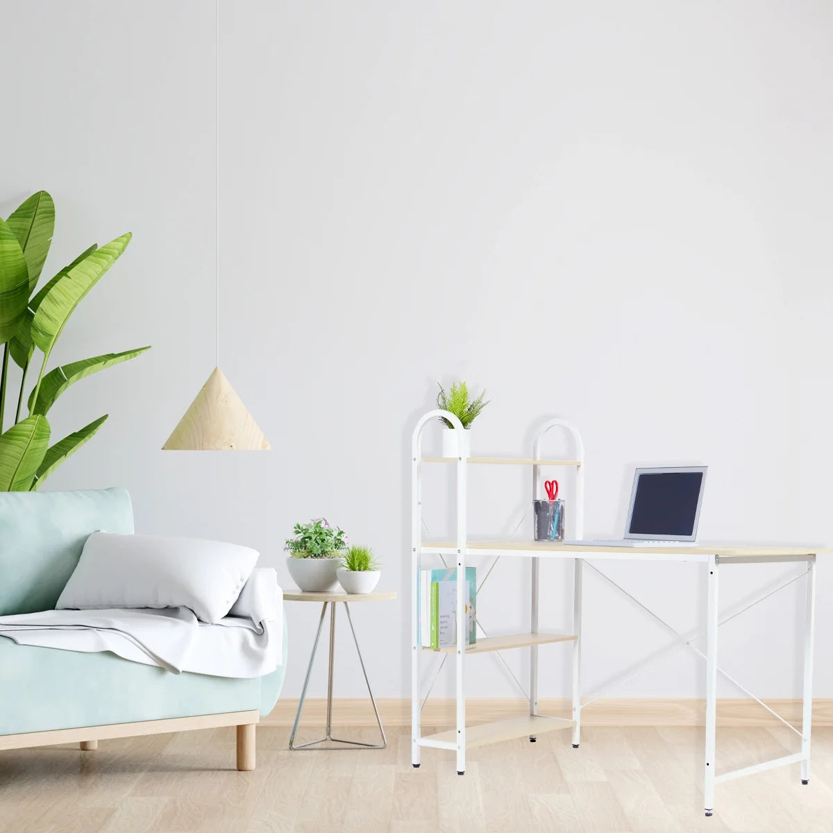 Home Basics Computer Desk with Shelves, Oak/White L451732
