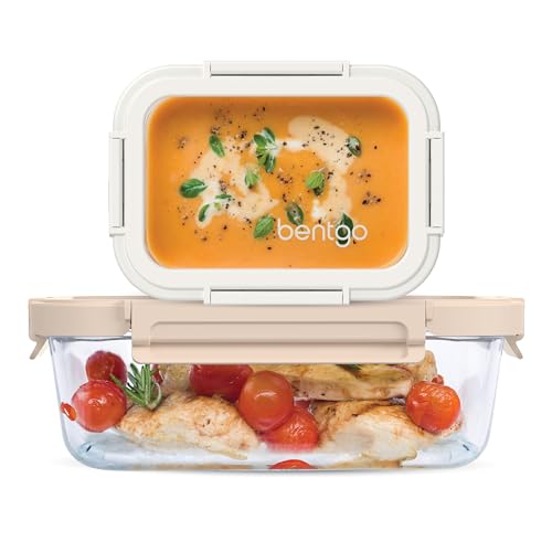 Bentgo®️ Glass Leak-Proof Food Storage Set - 4-Piece Stackable 1-Compartment Meal Prep Containers - Airtight Lids, Reusable, BPA-Free, Microwave, Freezer, Oven, & Dishwasher Safe (Coral Wash)