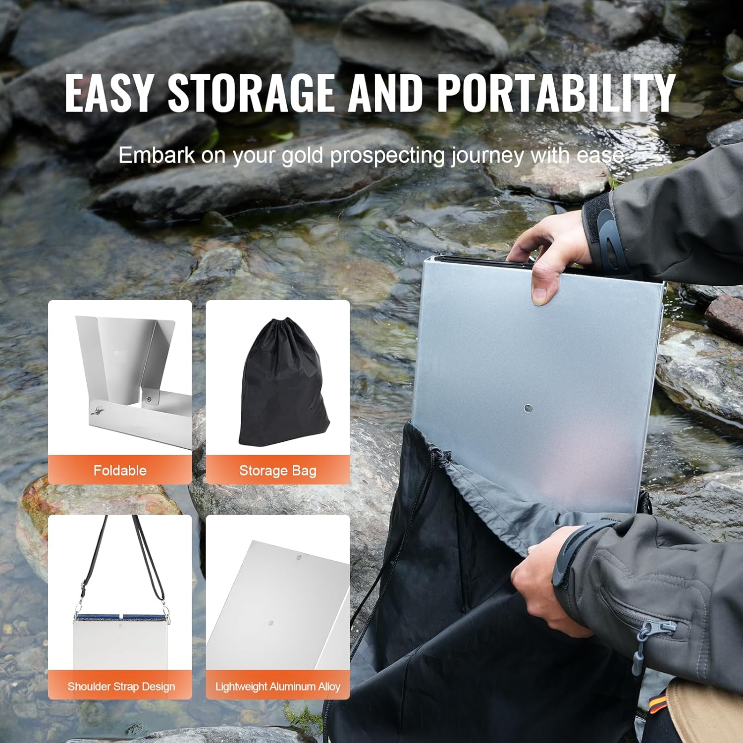 VEVOR Complete Sluice Box Gold Panning Kit, 50" Folding Aluminum Alloy, 23 PCS Prospecting Equipment C595335