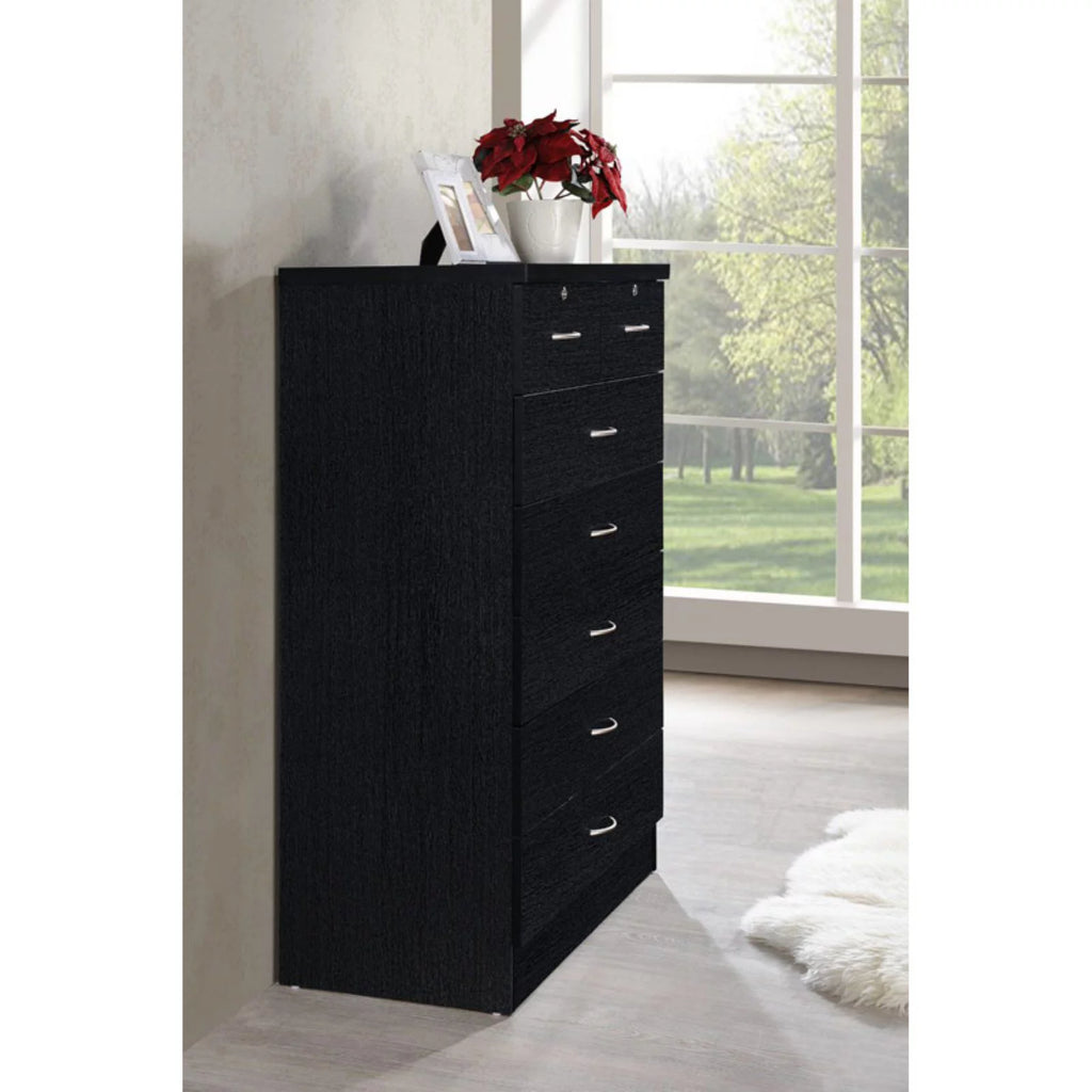 Hodedah 7 Drawer Wooden Dresser Chest with 2 Top Locks, Cherry K8270