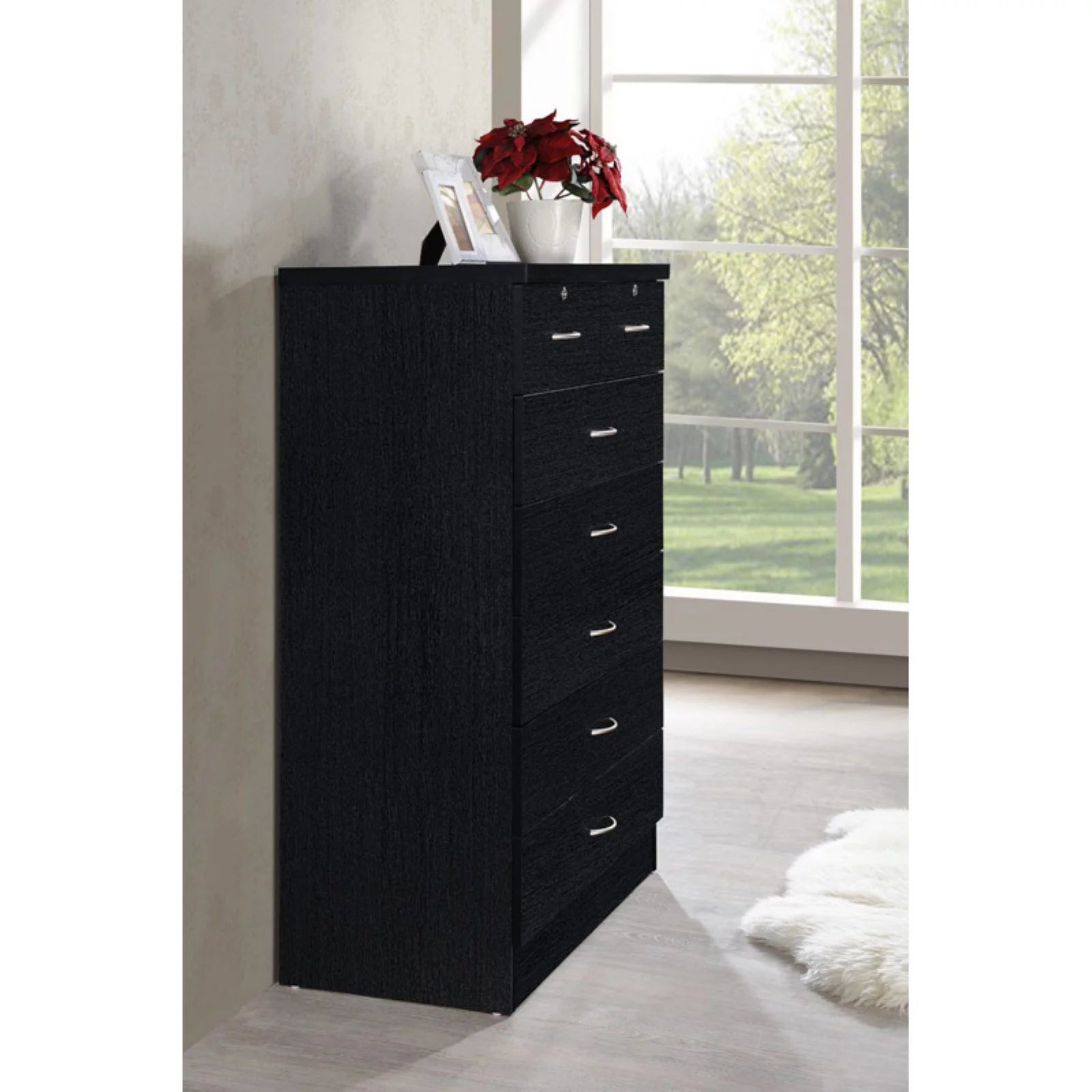 Hodedah 7 Drawer Wooden Dresser Chest with 2 Top Locks, Cherry K8270
