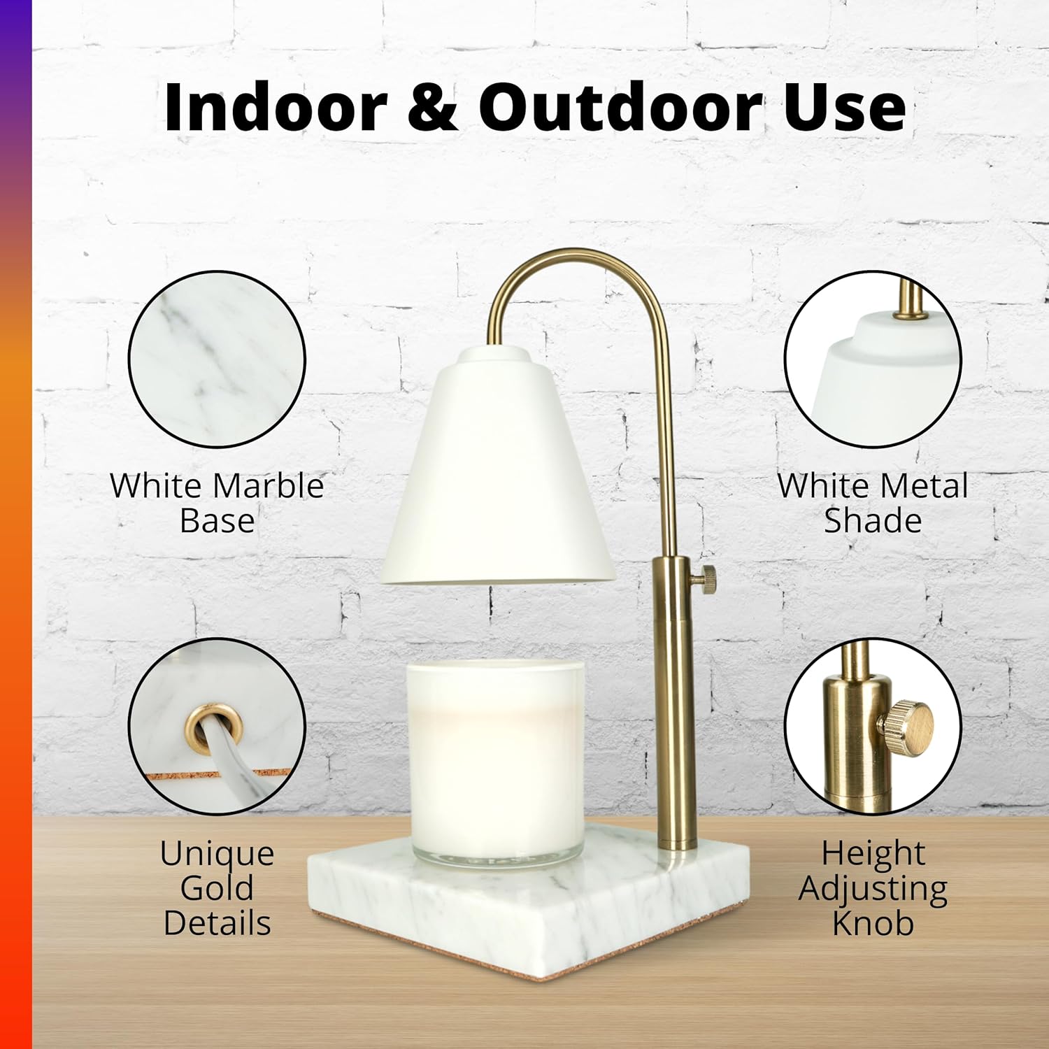 Candle Warmer Lamp with Dimmer, Marble Base, Gold Frame, for Living Room a7