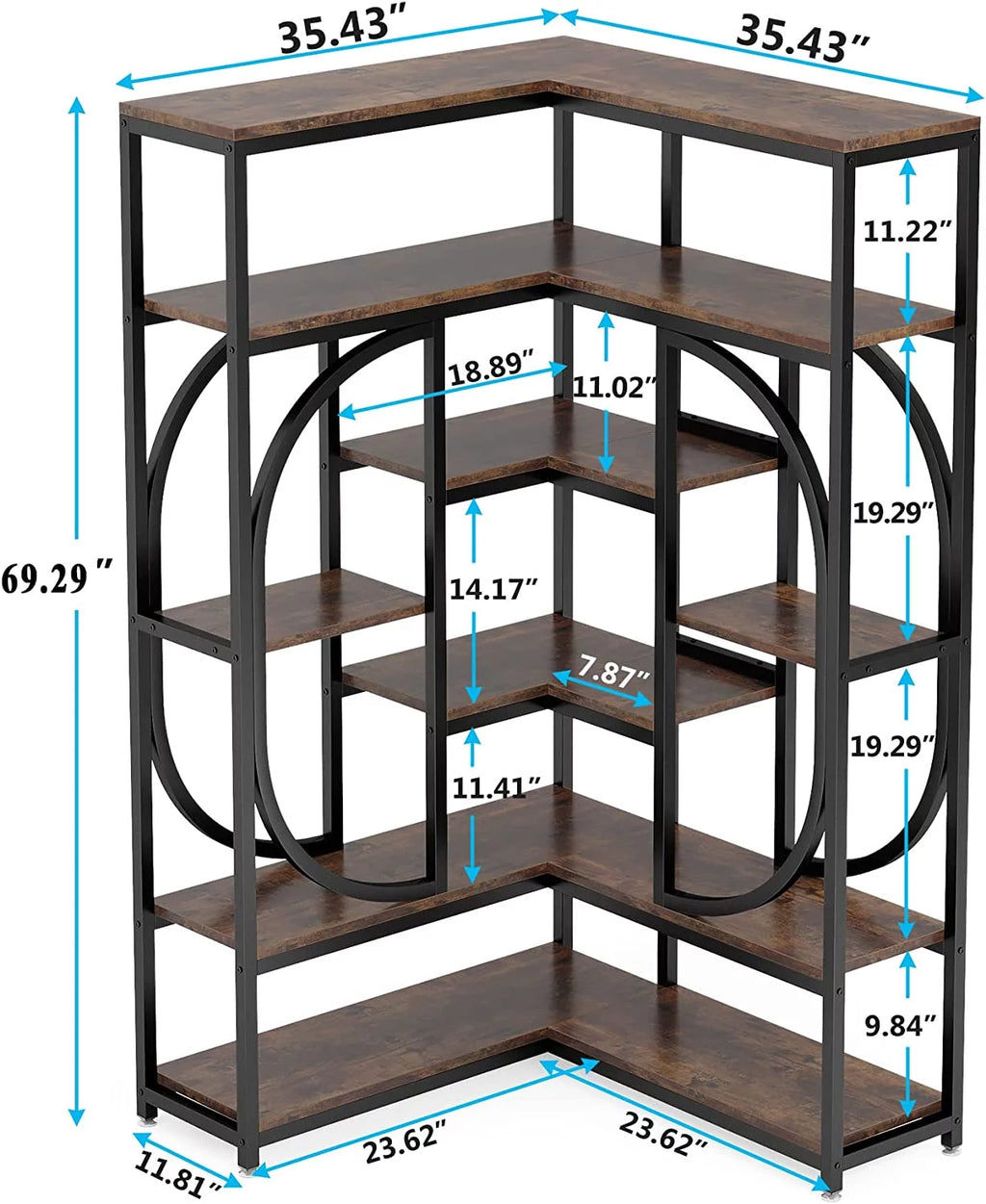 Tribesigns L Shaped Corner Bookshelf, 7 Shelf Bookcase, Rustic Brown & Black T1191