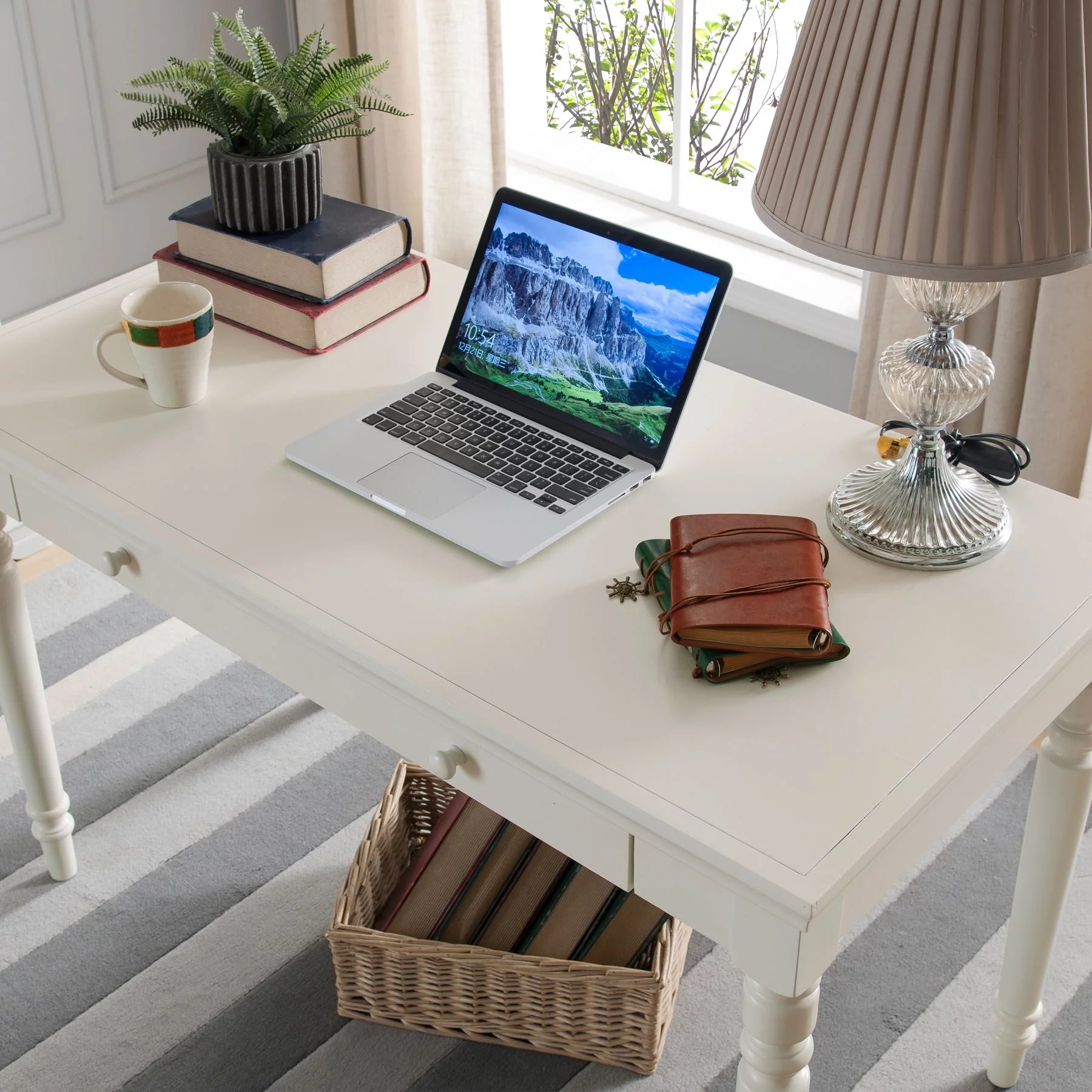 Leick Home Turned Leg Writing Desk with Keyboard Drawer, Cottage White W17296