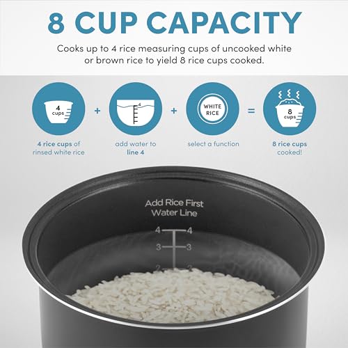 Rice Cooker 4-Cup Uncooked 8-Cup Cooked Stainless Steel a7