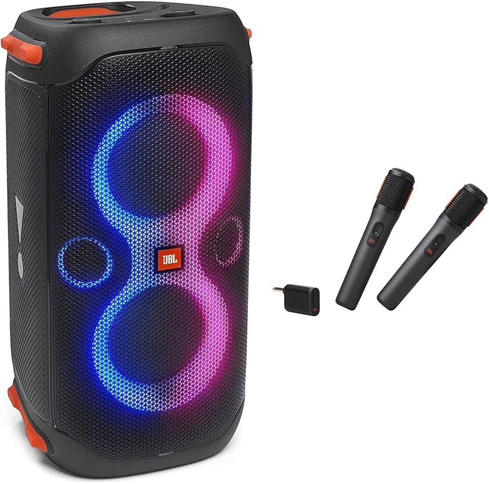 JBL PartyBox 110 Portable Bluetooth Speaker with Built-in Lights, Powerful Sound and Wireless Microphones, Black