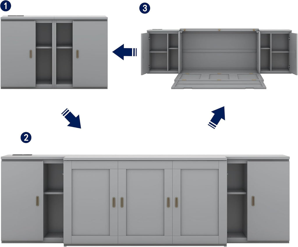 Queen Murphy Bed with Shelves, Cabinets and USB Ports B38632