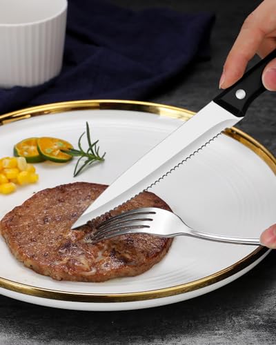EUIRIO 48-Piece Hammered Silverware Set with Steak Knives for 8, Stainless Steel, Dishwasher Safe X870