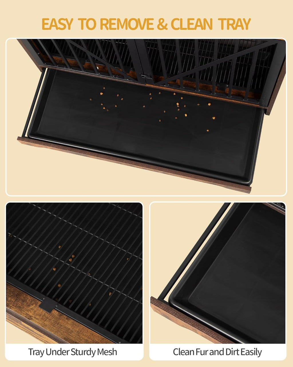 76.4" Wood Dog Crate Furniture with Divider for 2 Dogs, Brown K452