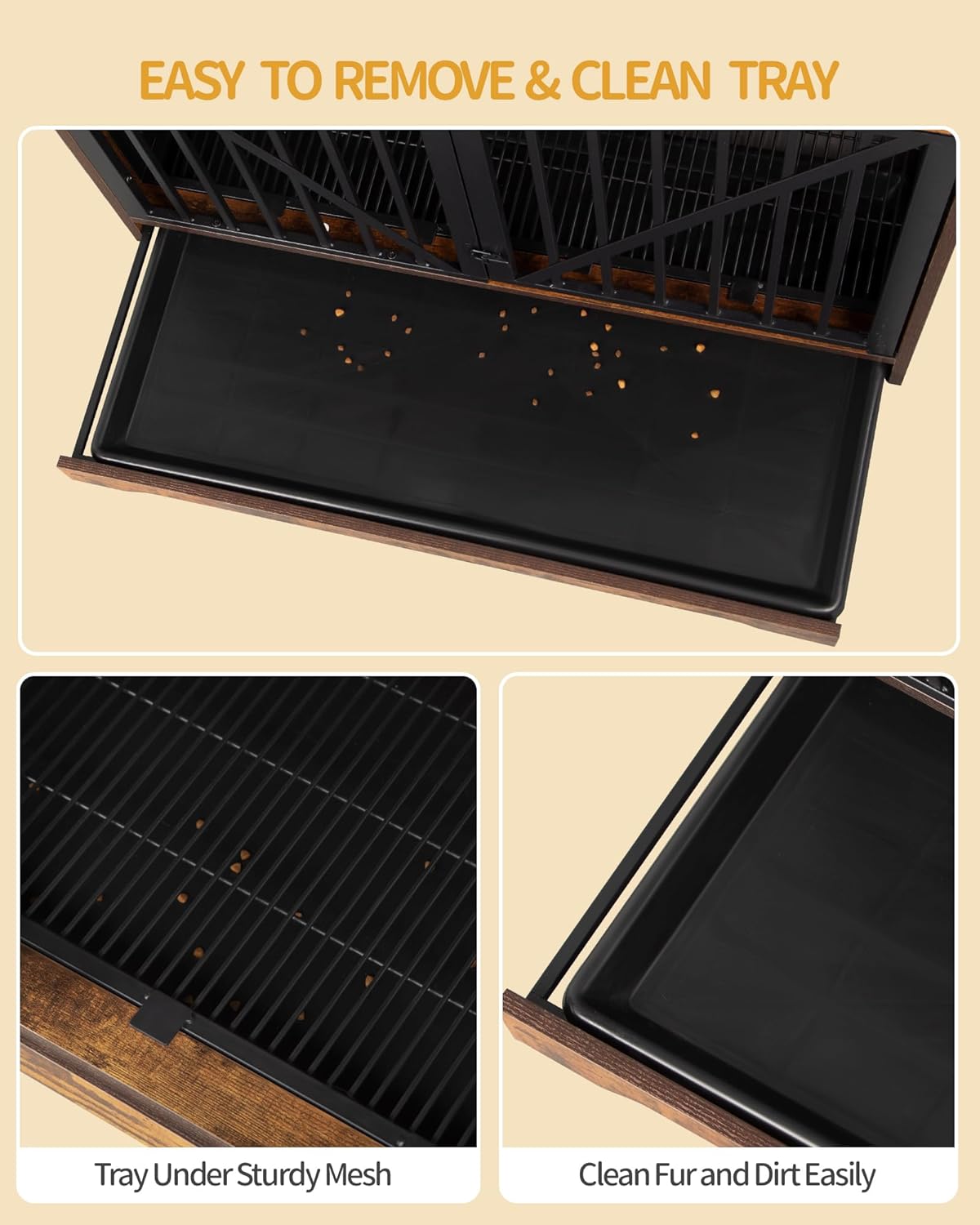 76.4" Wood Dog Crate Furniture with Divider for 2 Dogs, Brown K452