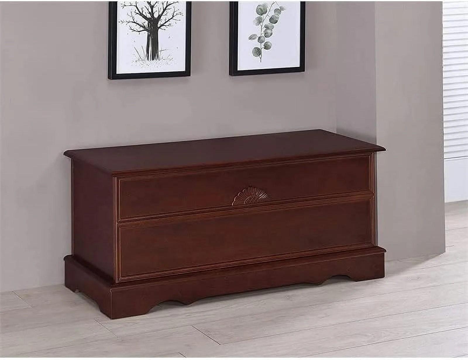 Cedar Lined Wood Storage Blanket Chest Trunk, Warm Brown E1208