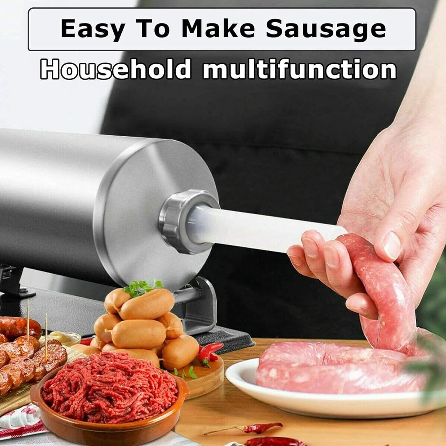 Stainless Steel 6LBS Manual Sausage Stuffer Machine with 4 Filling Tubes W264