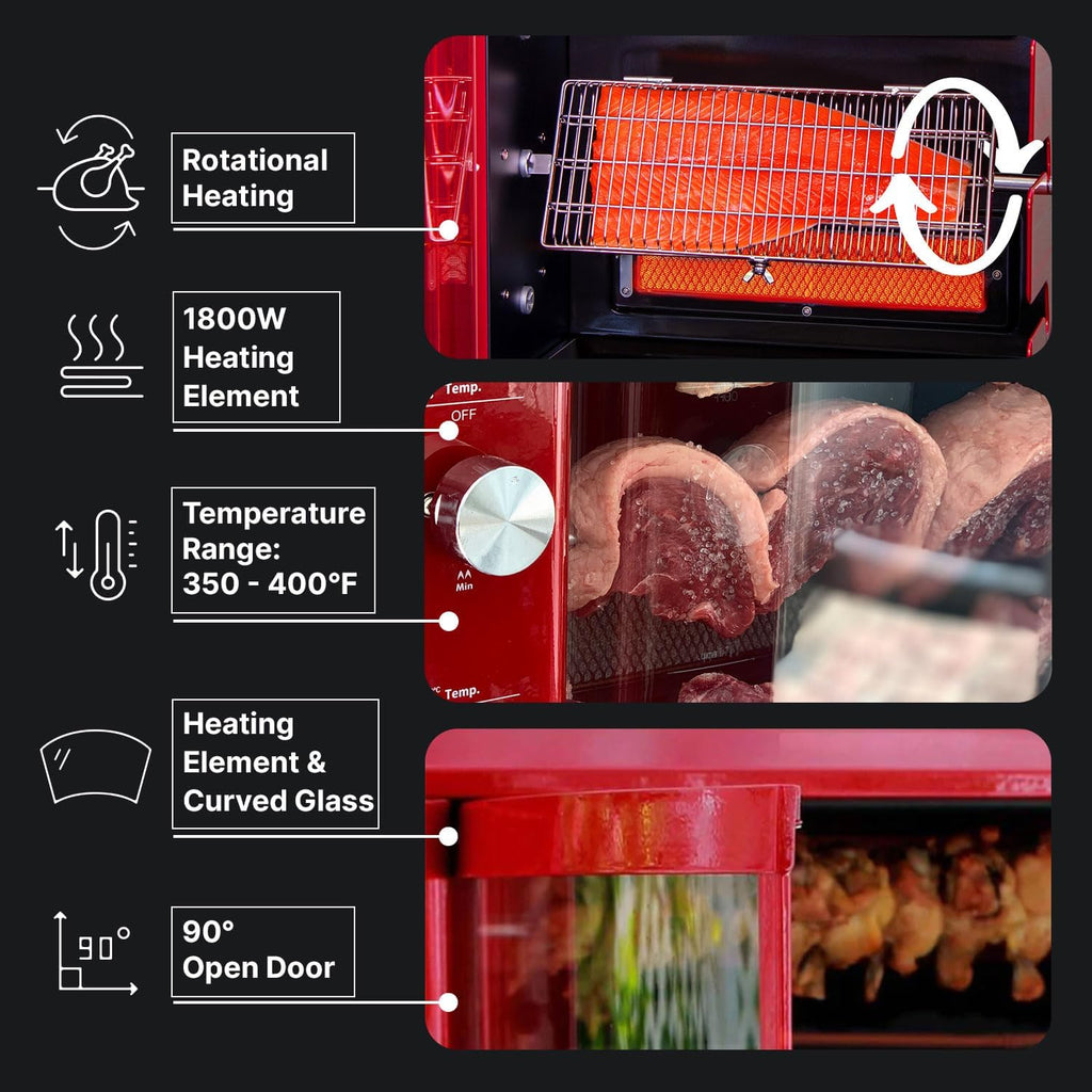 Brazilian Flame Churrasco® Gas Rotisserie Oven Grill Roaster with Auto Rotating Skewers W284