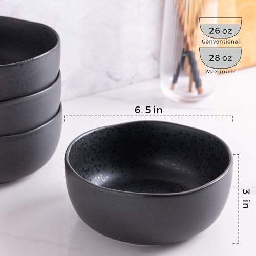 AmorArc Stoneware Cereal Bowls Set of 6, 28oz Matte Black L865