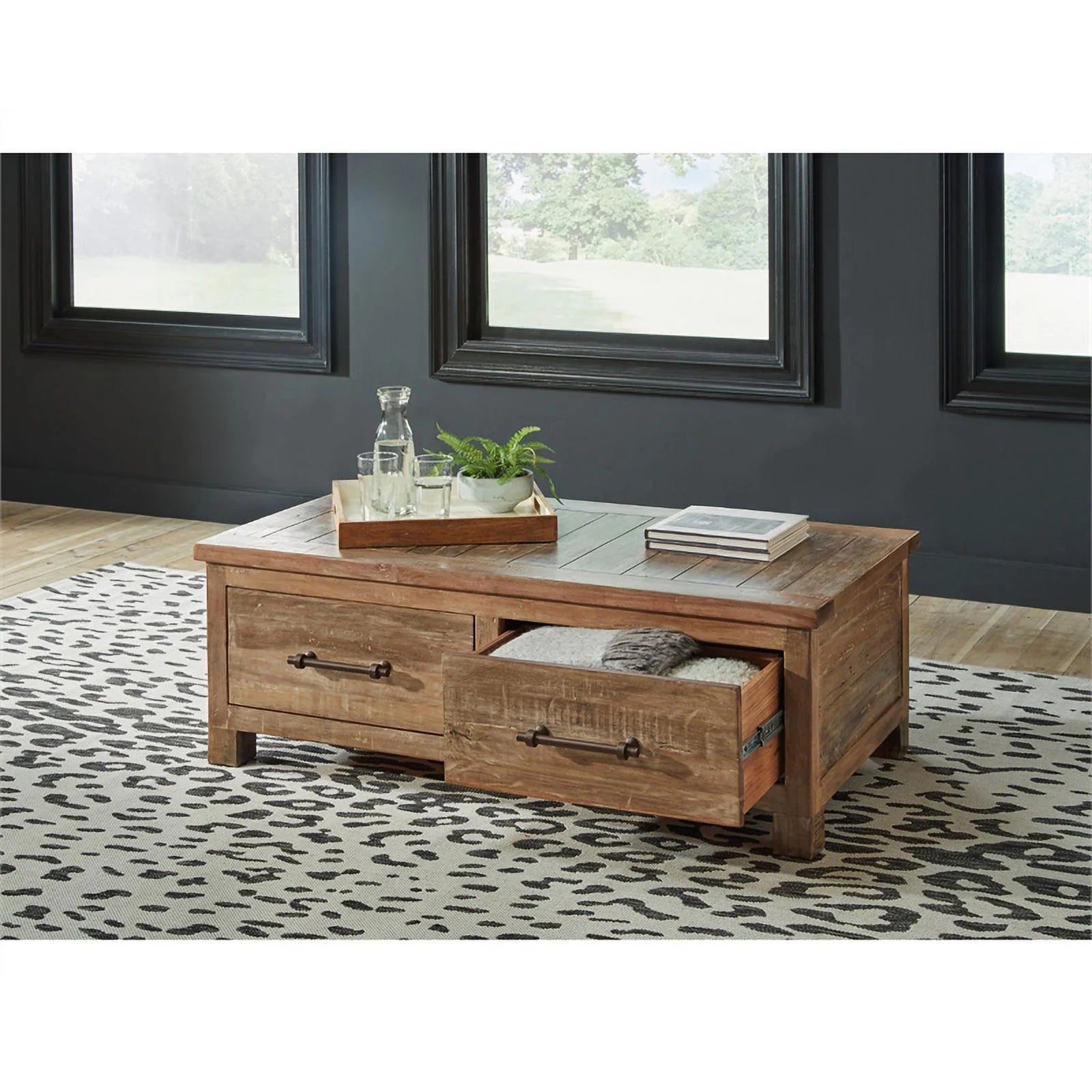 Ashley Furniture Randale Wood Coffee Table with Storage, Dark Brown B1247