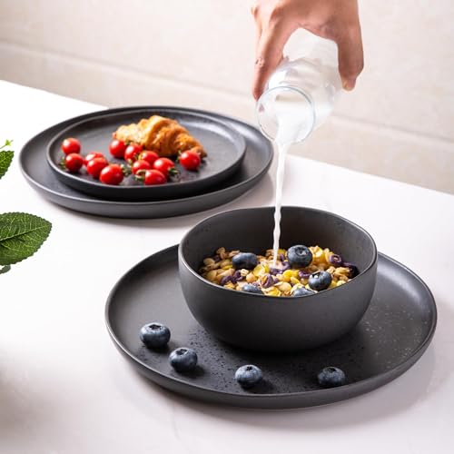 AmorArc Stoneware Cereal Bowls Set of 6, 28oz Matte Black L865