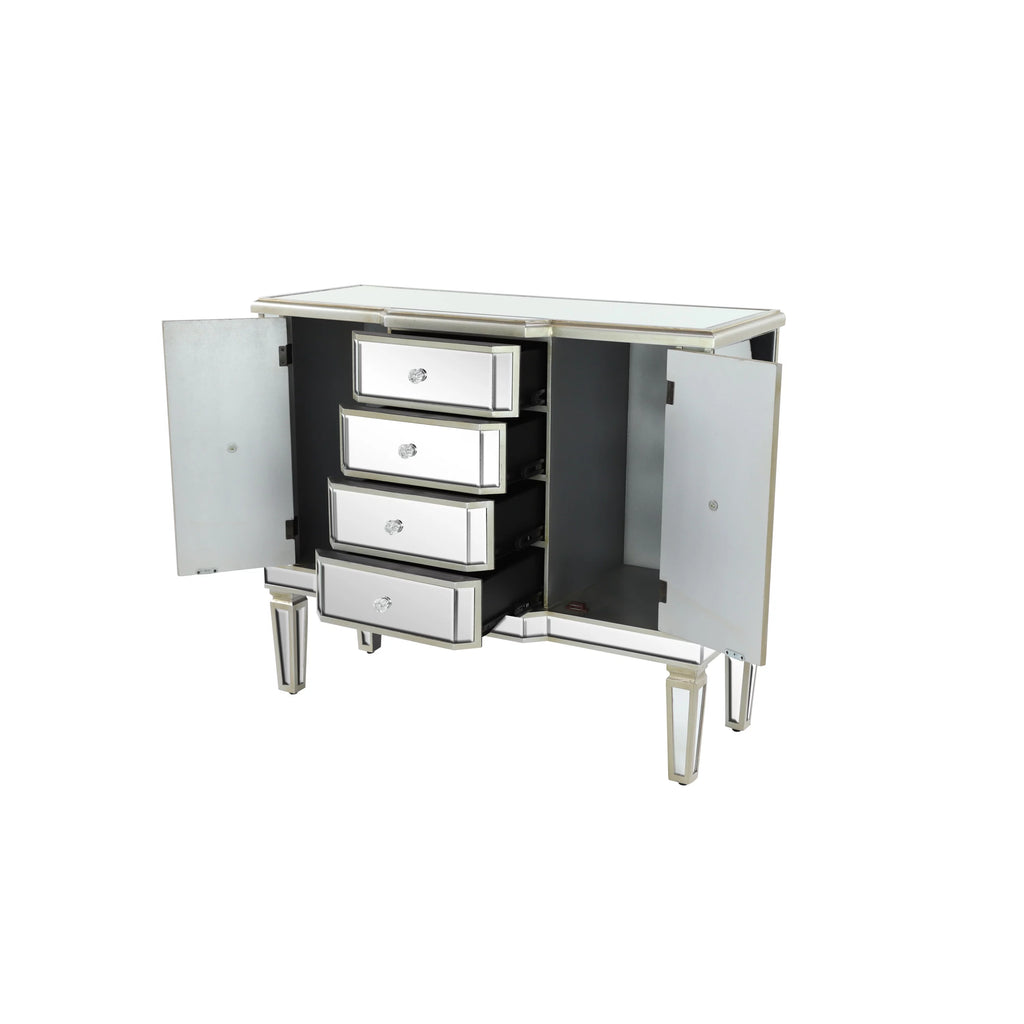 DecMode Silver Wood Mirrored Panel Buffet with 4 Drawers and 2 Doors L67333