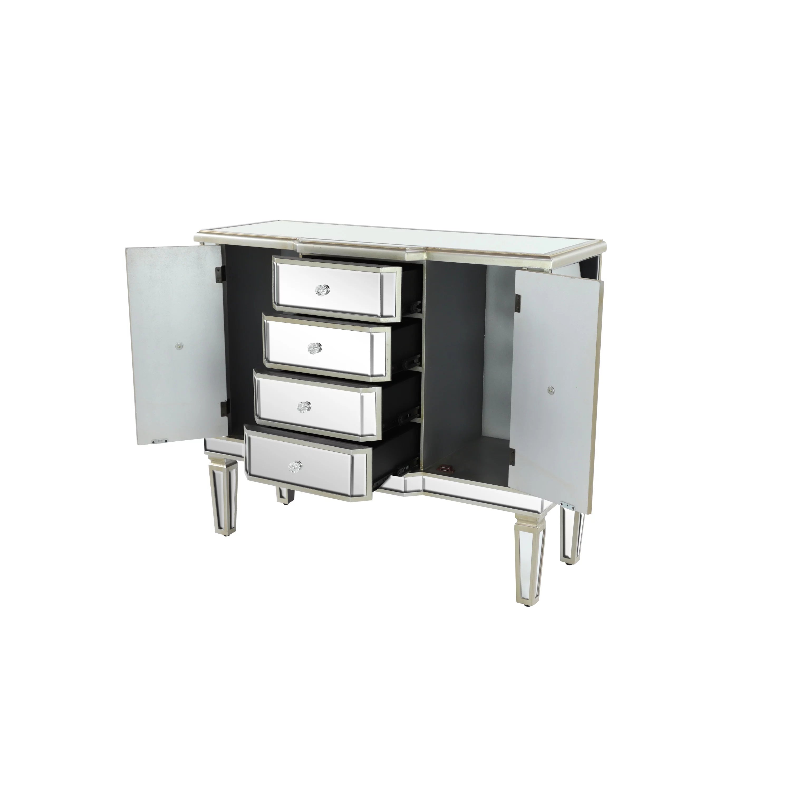 DecMode Silver Wood Mirrored Panel Buffet with 4 Drawers and 2 Doors L67333