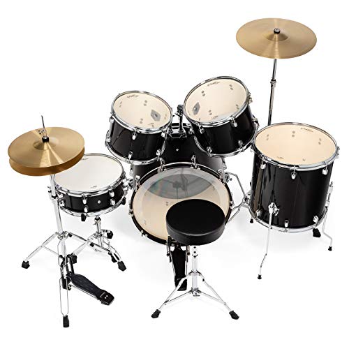 Ashthorpe 5-Piece Full Size Adult Drum Set with Remo Heads & Brass Cymbals S295