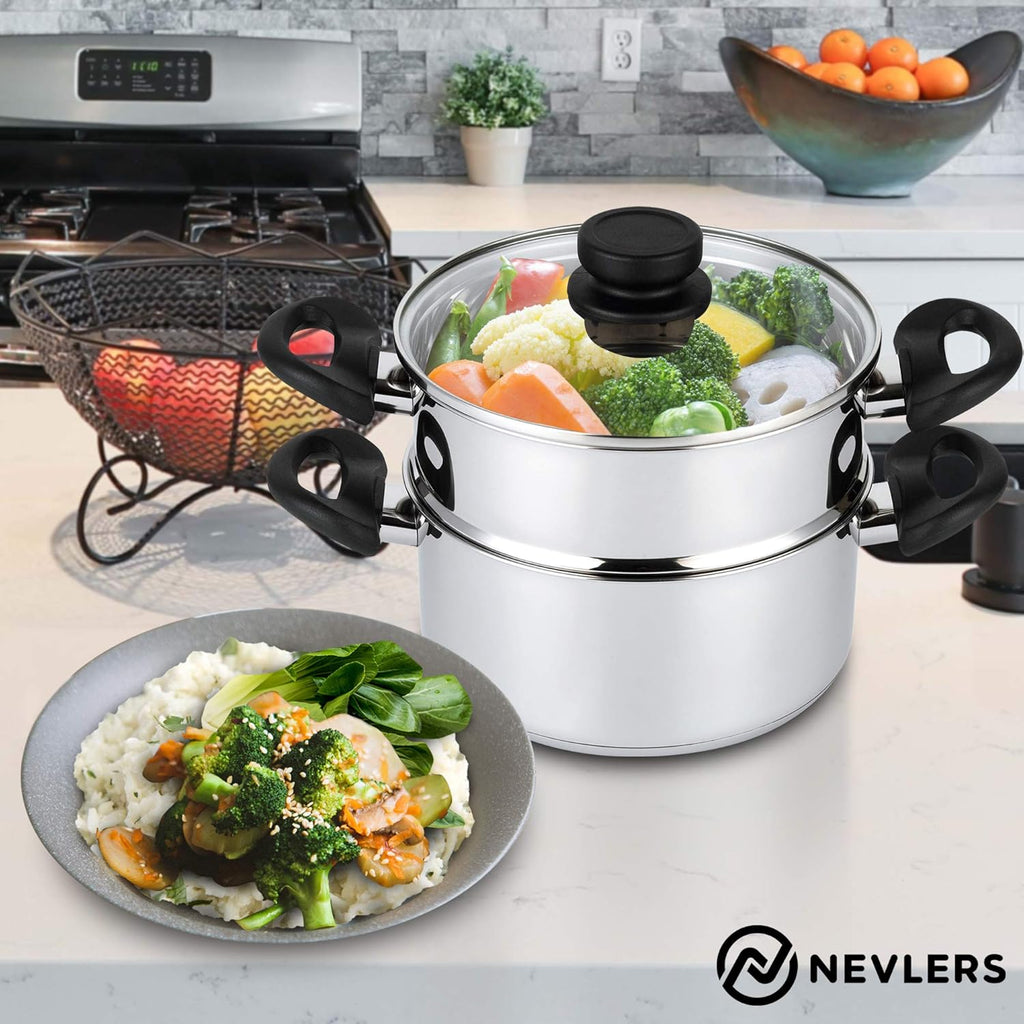 Nevlers Stainless Steel 3 Quart Steamer Pot with 2 Quart Insert and Vented Lid C57616
