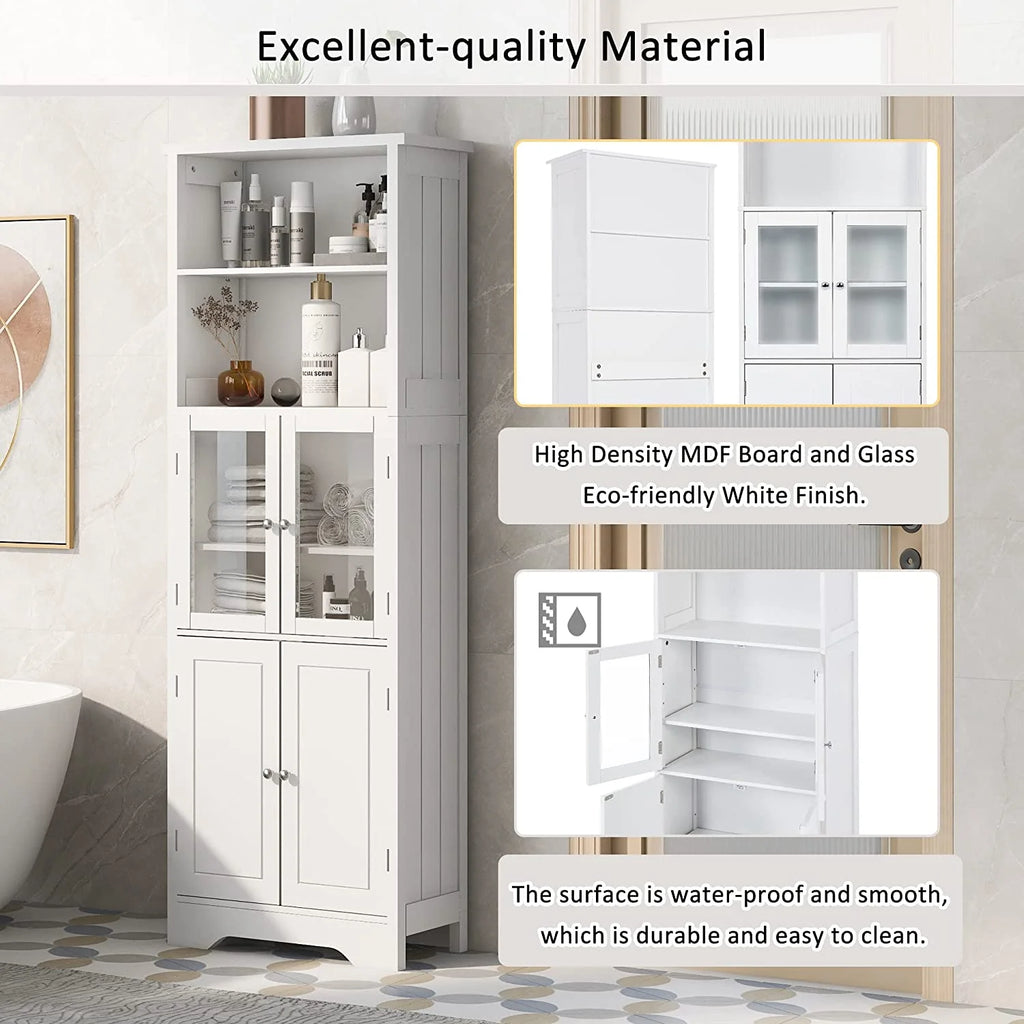 WANHUI White Storage Cabinet with Glass Doors and Adjustable Shelves D5774