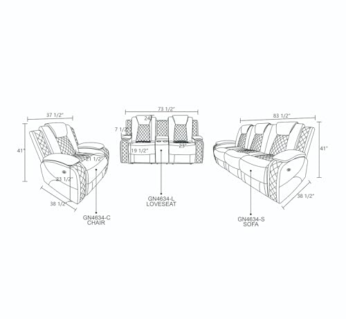 White Breathing Leather 3-Piece Recliner Sofa Set (White, GN4634) Y2501