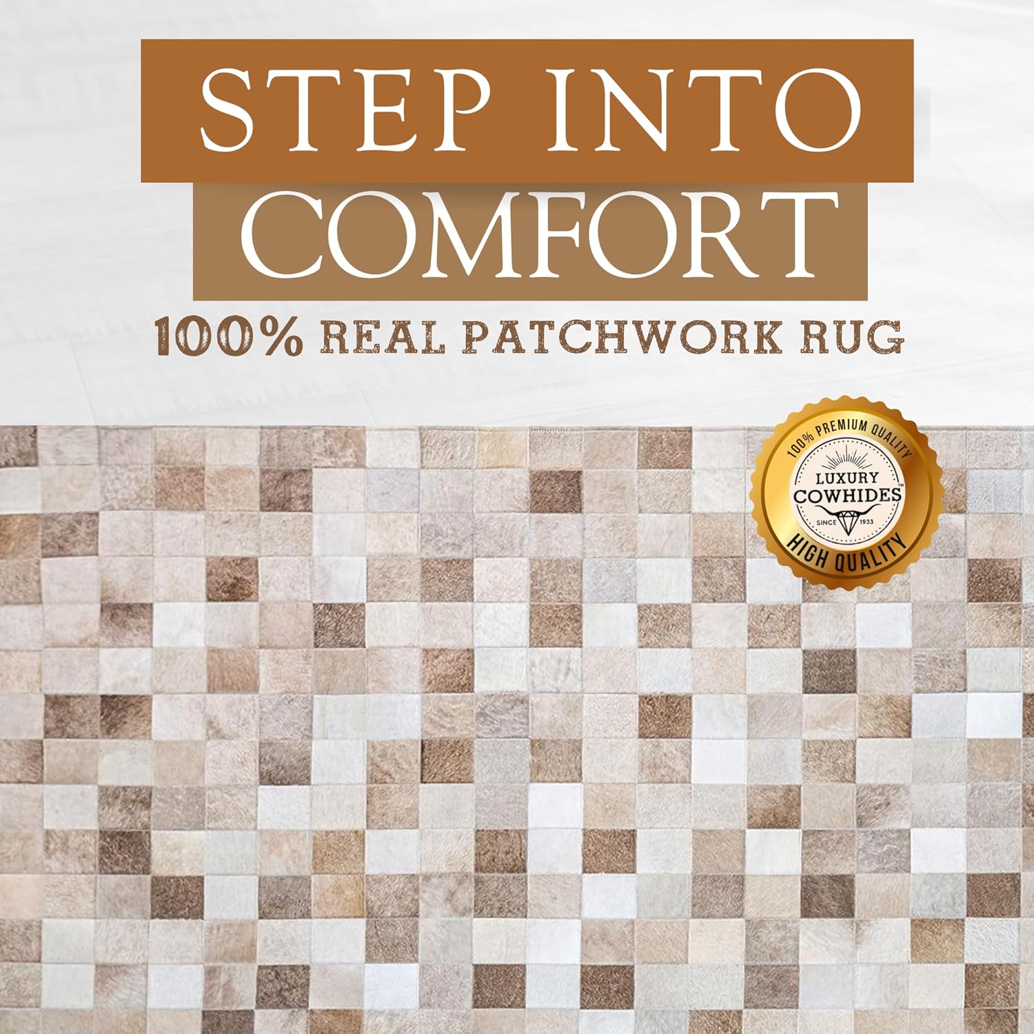 Sunshine Cowhides Patchwork Cowhide Rug - Taupe-Champagne, Medium 4x6 Ft. V42065