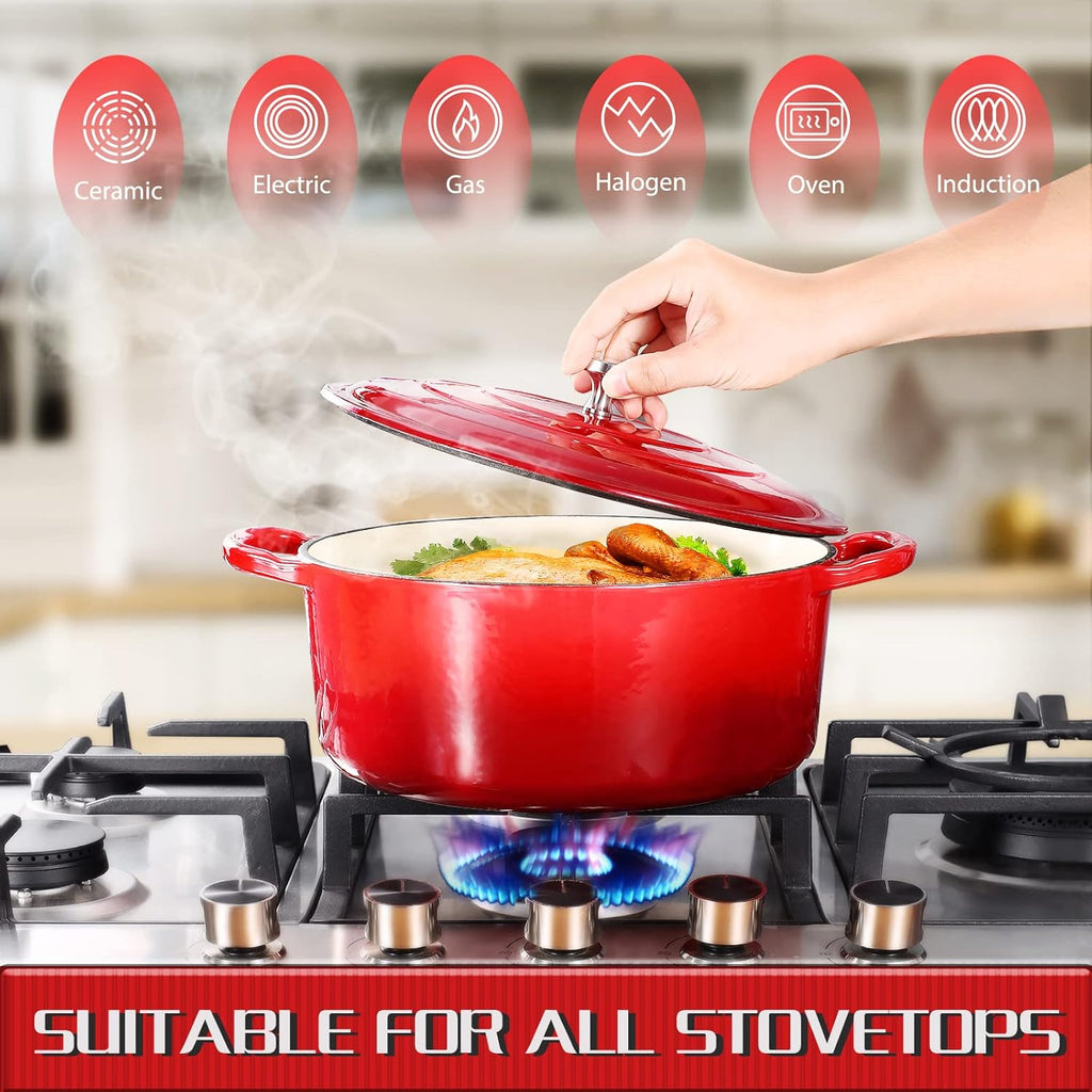 4.5 Quart Enamel Cast Iron Dutch Oven with Lid, Red Q988365