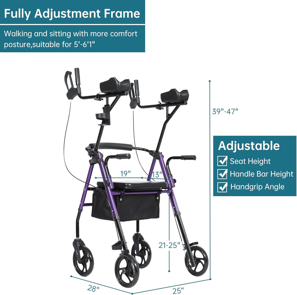 Upright Walker with Padded Seat and Backrest, Compact Folding Frame for Seniors k7p