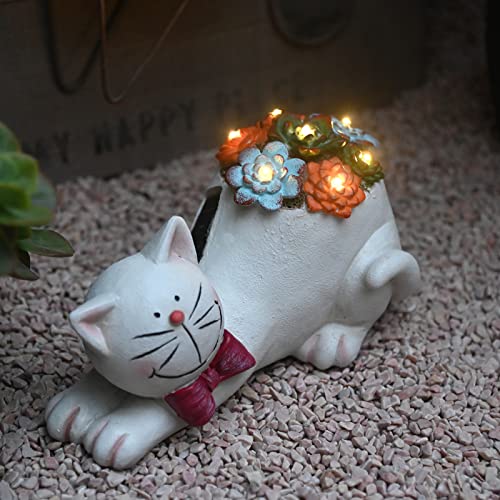 Cat Statue Solar Light Garden Decor Gray k7m