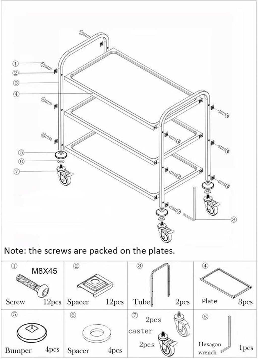 Stainless Steel 3-Tier Kitchen Utility Cart with Locking Wheels a7