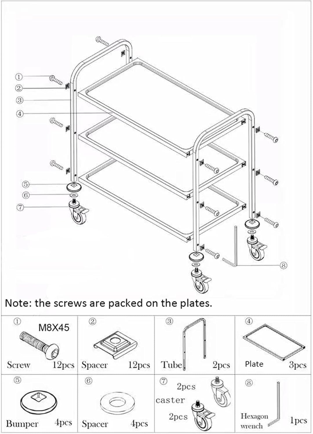 Stainless Steel 3-Tier Kitchen Utility Cart with Locking Wheels a7