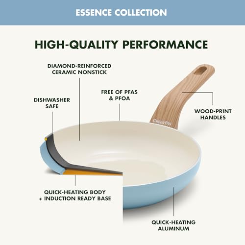 GreenPan Rio Essence Wood 10 Piece Cookware Set, Ceramic Nonstick, Blue Y813