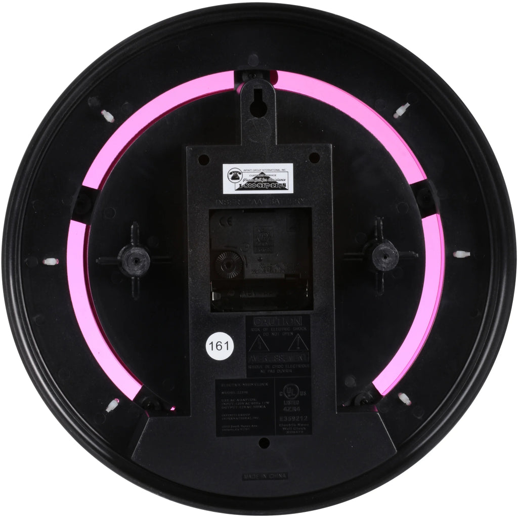 Sterling & Noble Indoor 11" Pink Arabic Neon Wall Clock C4207