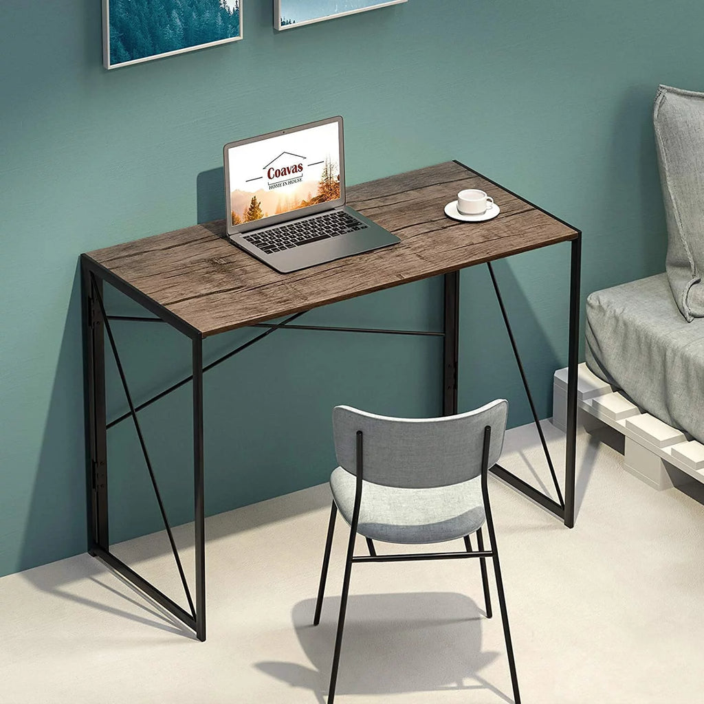 Coavas Folding Desk 39.4 inch Writing Computer Desk for Home Office Brown V502302