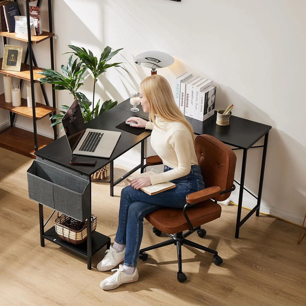 JIAH L Shaped Computer Desk 50 Inch with Wooden Desktop CPU Stand N745