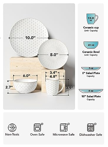 LE TAUCI Dinnerware Sets 12 PCS Ceramic Plates and Bowls Set Arctic White T125