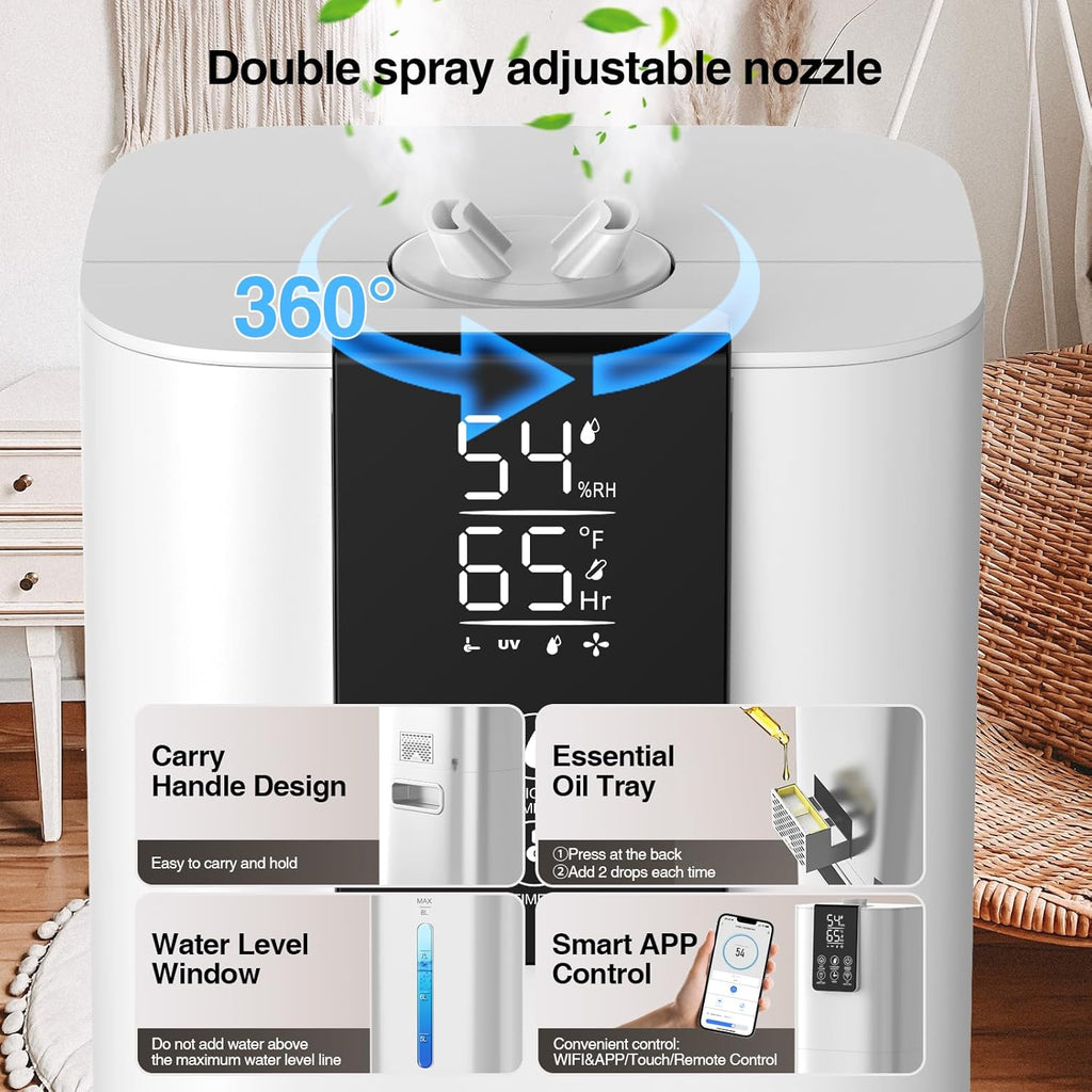 Smart Humidifier for Large Room, 8L Top Fill, App & Remote Control J686