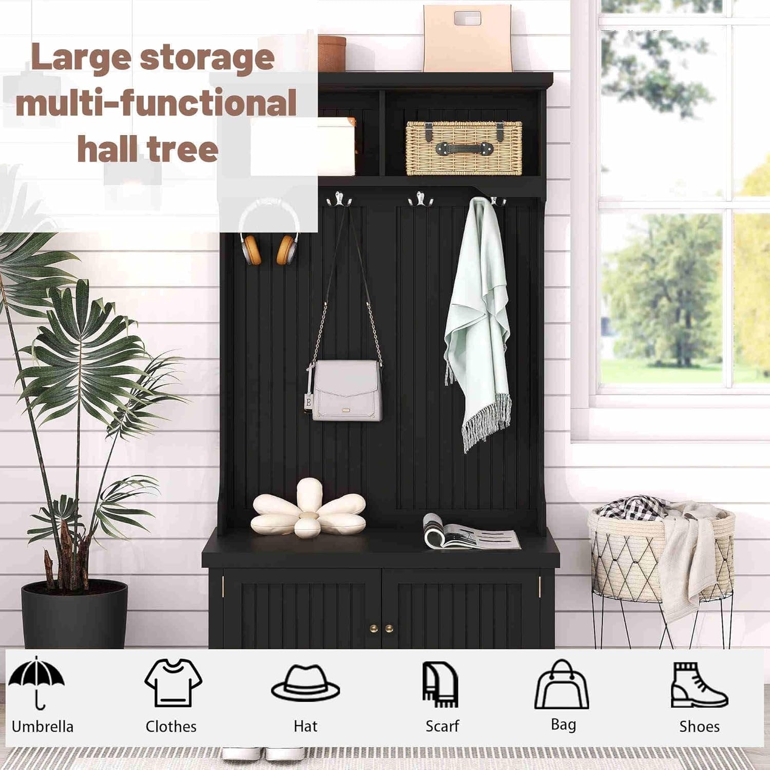 Hall Tree with Bench and Shoe Storage, Coat Rack Y5187