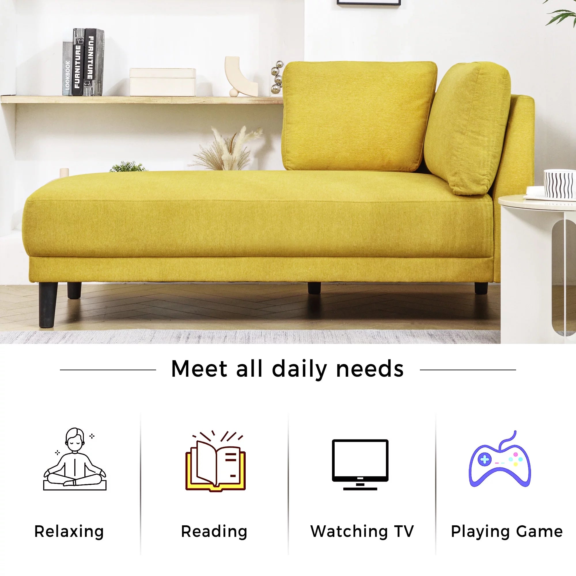 Yellow Chaise Lounge Chair with Arms for Living Room F7690