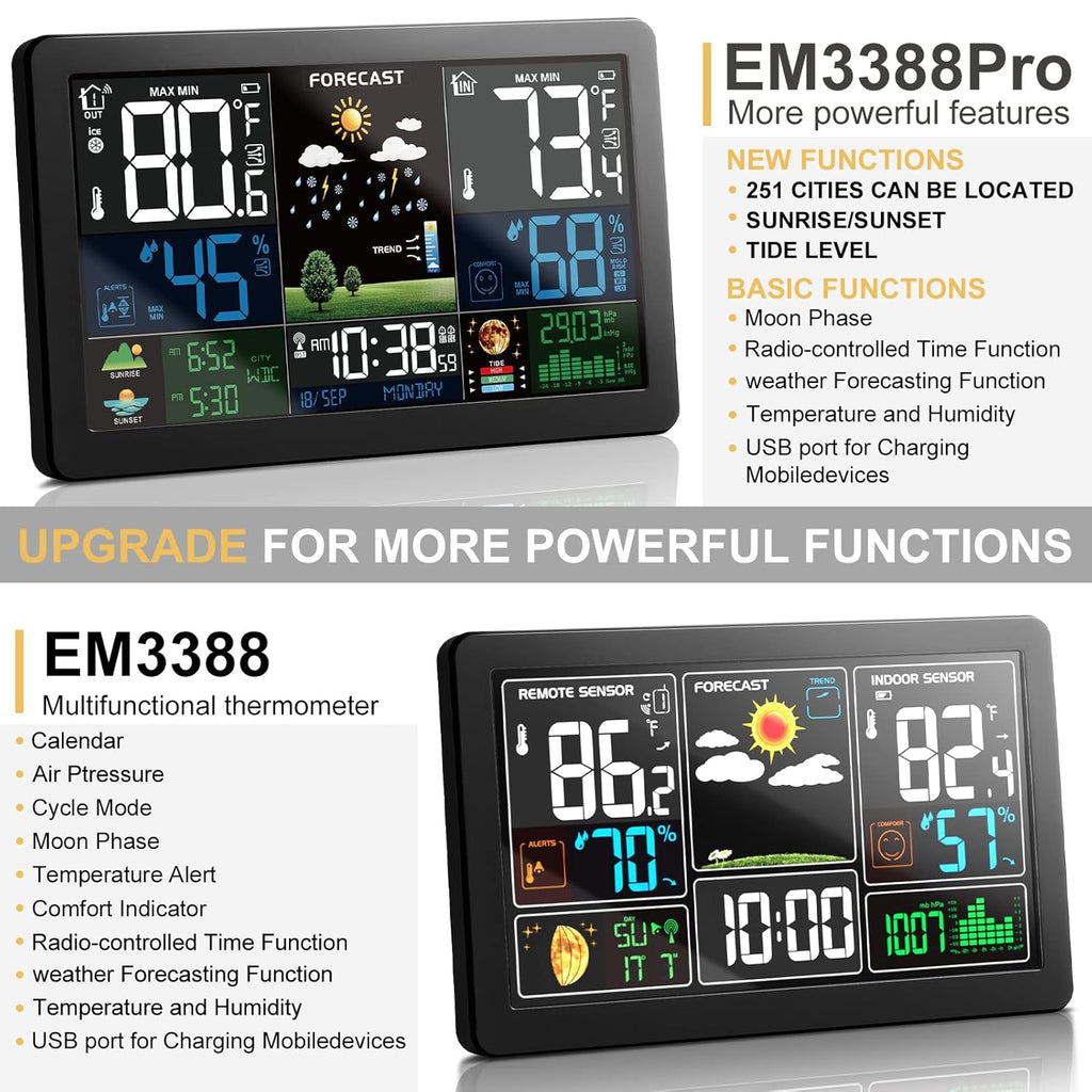 Wireless Indoor Outdoor Weather Station with 3 Remote Sensors and Color Display L200