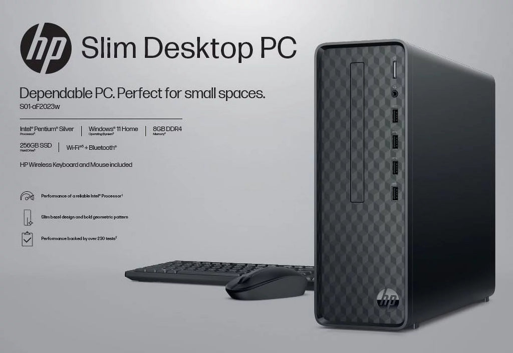 HP Slim Desktop Tower, Intel Pentium, 8GB RAM, 256GB SSD, Windows 11 Home, Black L736